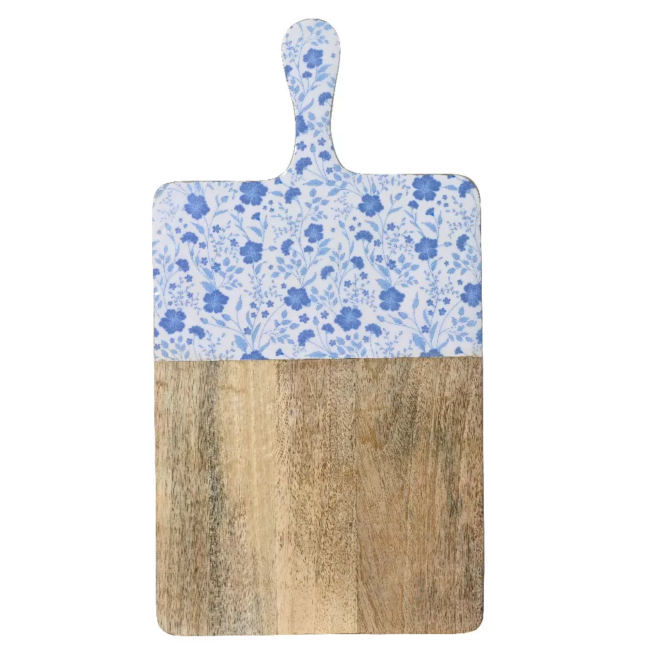Επιφάνια Κοπής από Ξύλο Μάνγκο με Λουλούδια 46cm x 25cm