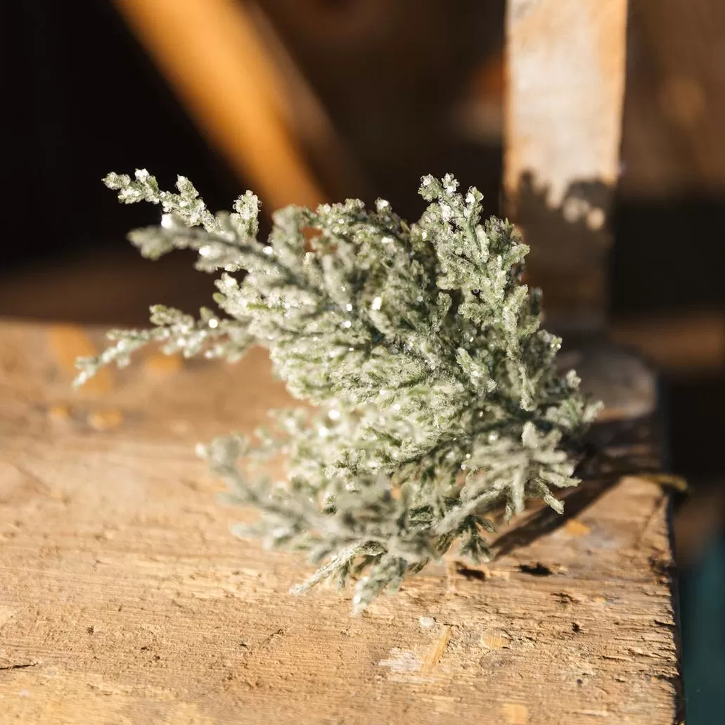 4 κλαδιά έλατου πράσινα με ιριδίζον γκλίτερ 20 cm