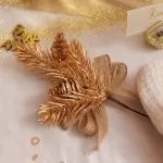 Κλαδί με φιόγκο από λινάτσα και χρυσό 19 cm