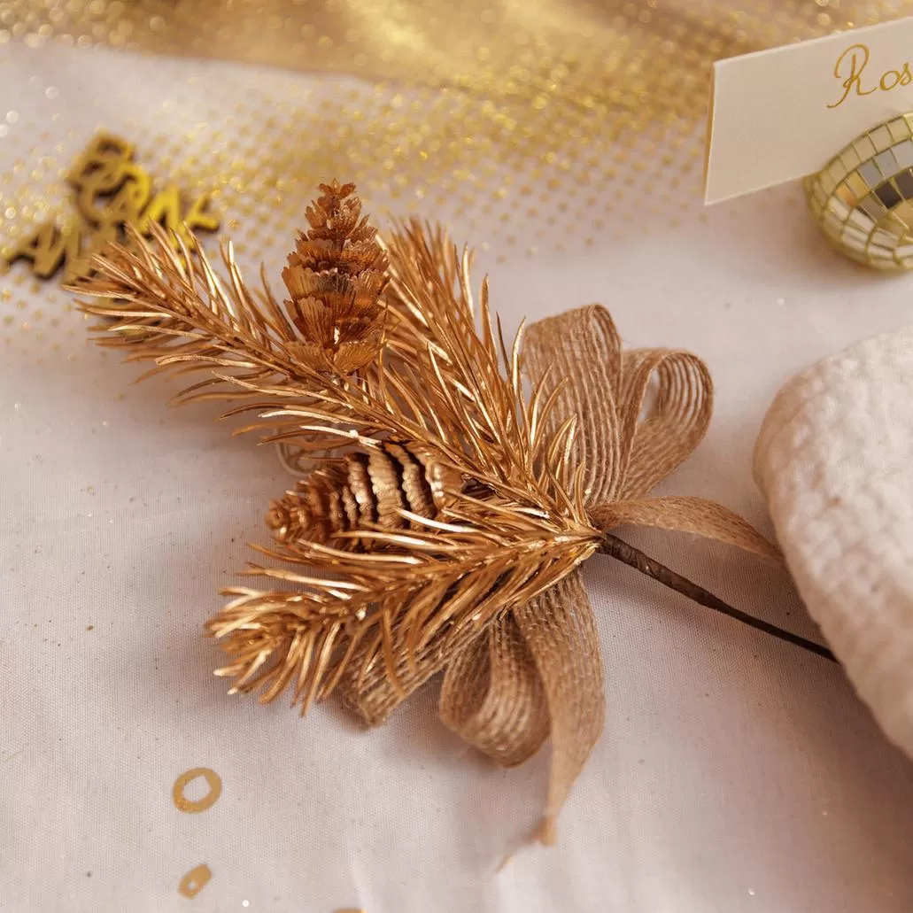 Κλαδί με φιόγκο από λινάτσα και χρυσό 19 cm