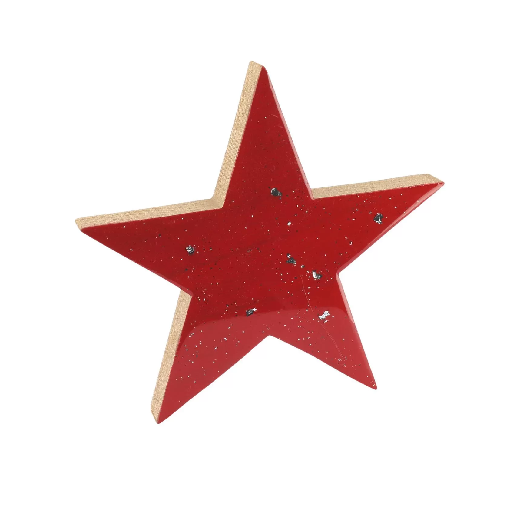 Αστέρι ξύλινο κόκκινο λούστρο με ασημί γκλίτερ 10.5 x 10.5 x 1.5 cm
