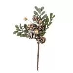 Κλαδί  με μούρα και κουκουνάρια χιονισμένο, πράσινο και χρυσό 19 cm