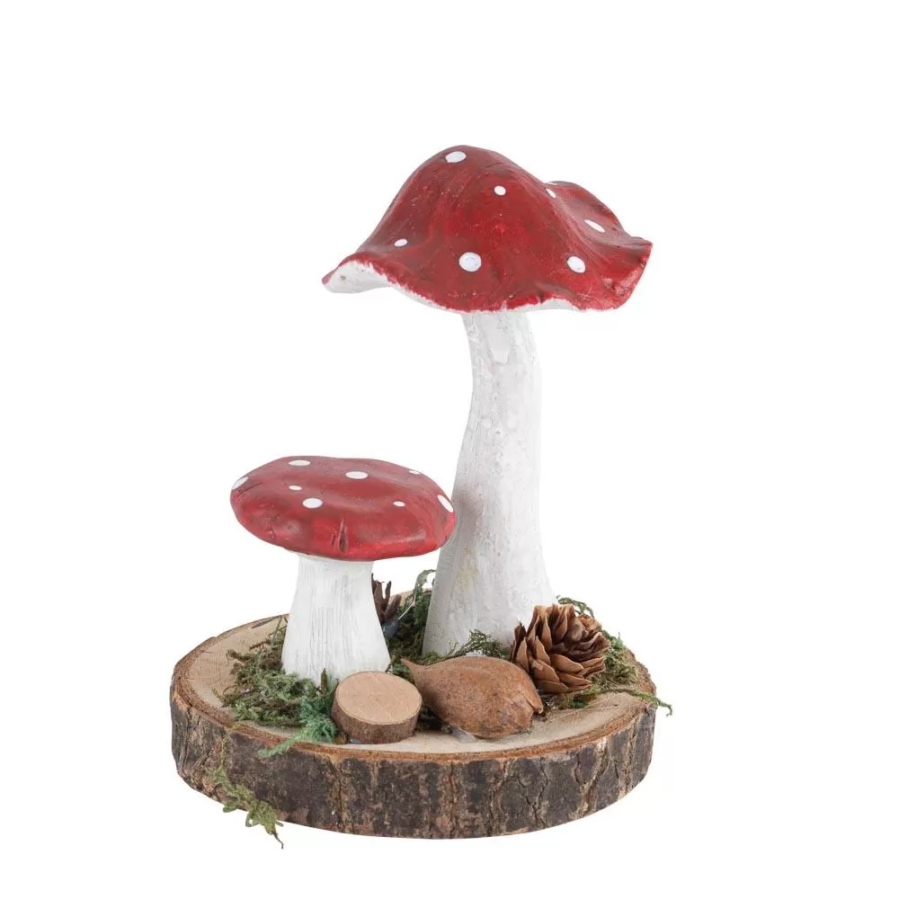 2 μανιτάρια σε ξύλινη βάση  Ø9.5 x 12.5 cm