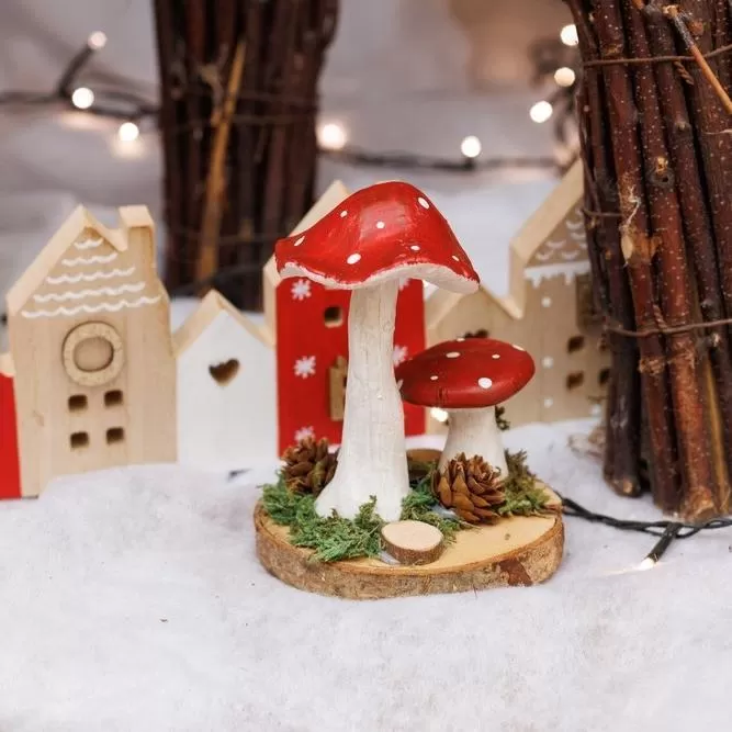 2 μανιτάρια σε ξύλινη βάση  Ø9.5 x 12.5 cm