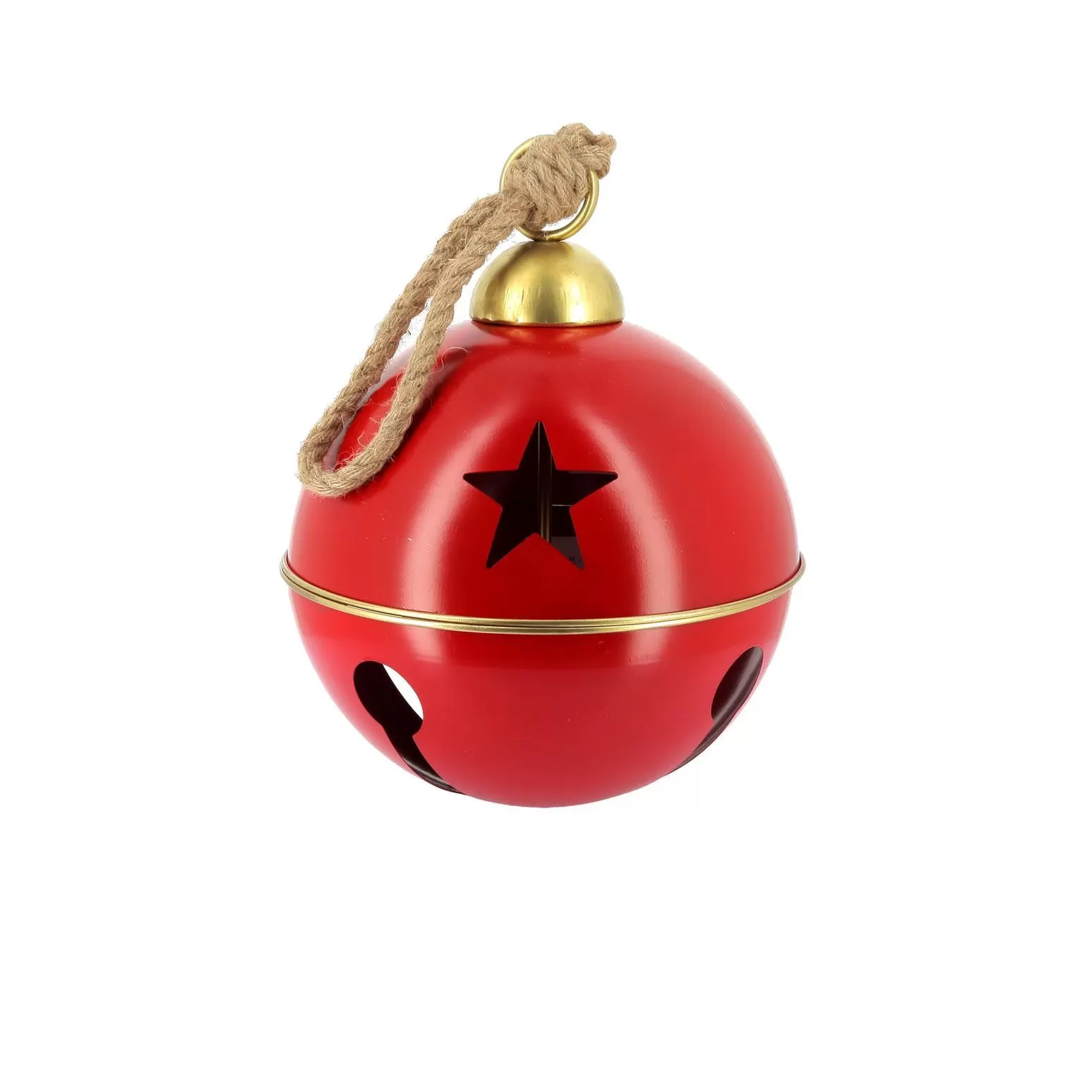 Διακοσμητικό Κόκκινο-Χρυσό Κουδούνι με Σχοινί για Κρέμασμα Ø30cm