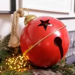 Διακοσμητικό Κόκκινο-Χρυσό Κουδούνι με Σχοινί για Κρέμασμα Ø30cm