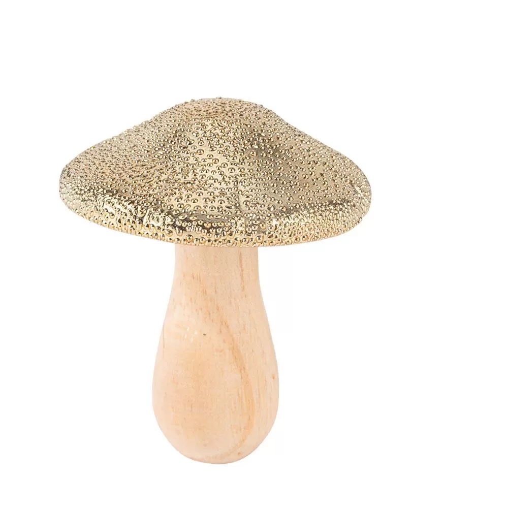Μανιτάρι Ξύλινο Ανάγλυφο Χρυσό Ø9 x 10.5 cm