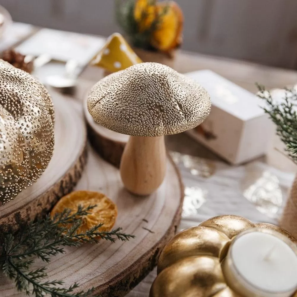 Μανιτάρι Ξύλινο Ανάγλυφο Χρυσό Ø9 x 10.5 cm