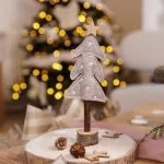 Δέντρο με Αστέρι σε Ξύλινη Βάση, Τσόχα Ταμπά και Λευκή Κεντητή Διακόσμηση 21 x 7,5 cm