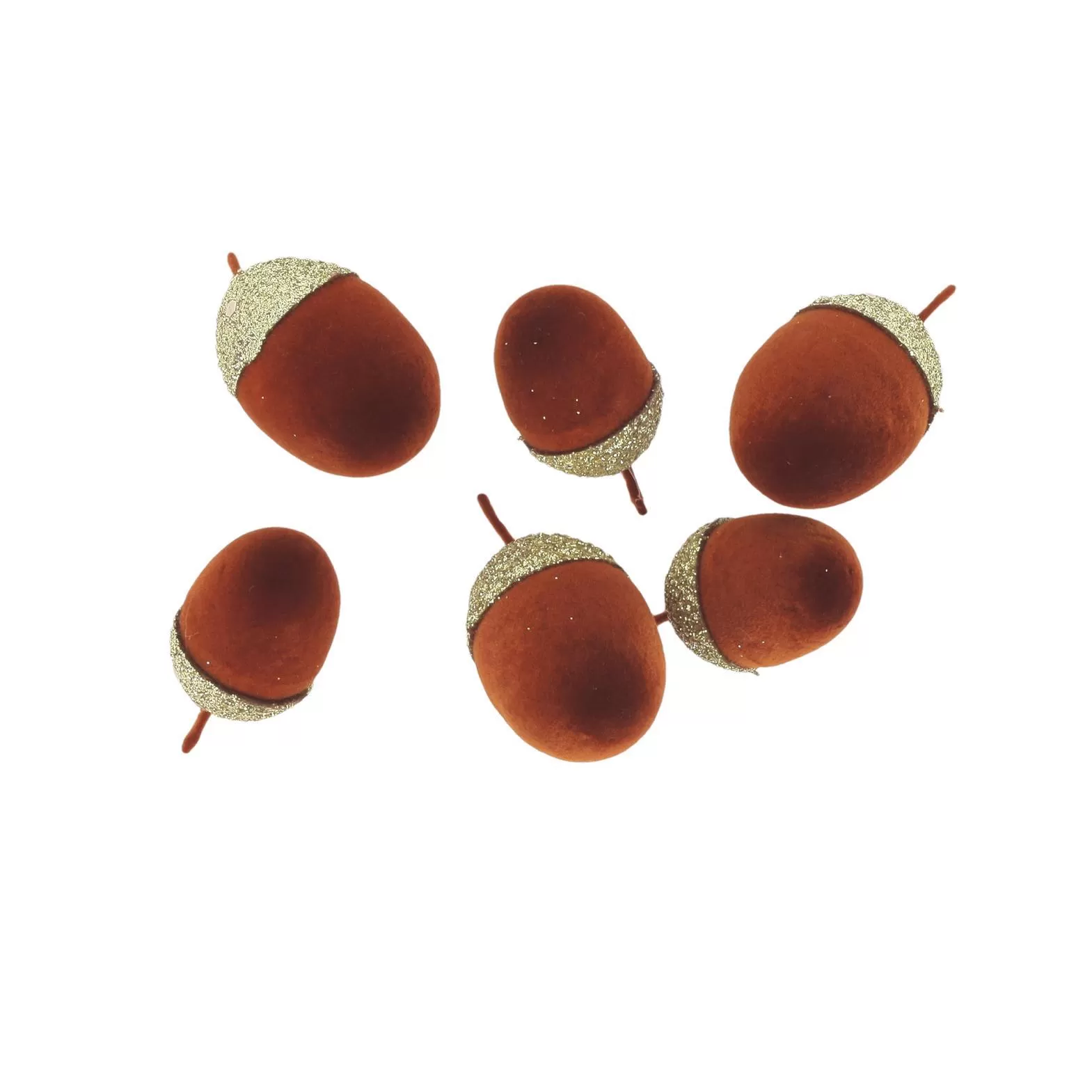 6 βελανίδια βελούδινα κεχριμπαρί με χρυσό γκλίτερ 3 – 4.5 cm