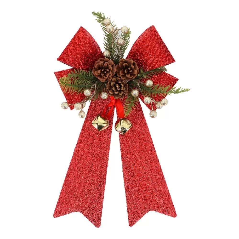 Φιόγκος με κουκουνάρια και κλαδιά με κόκκινο γκλίτερ 26 x 41 cm