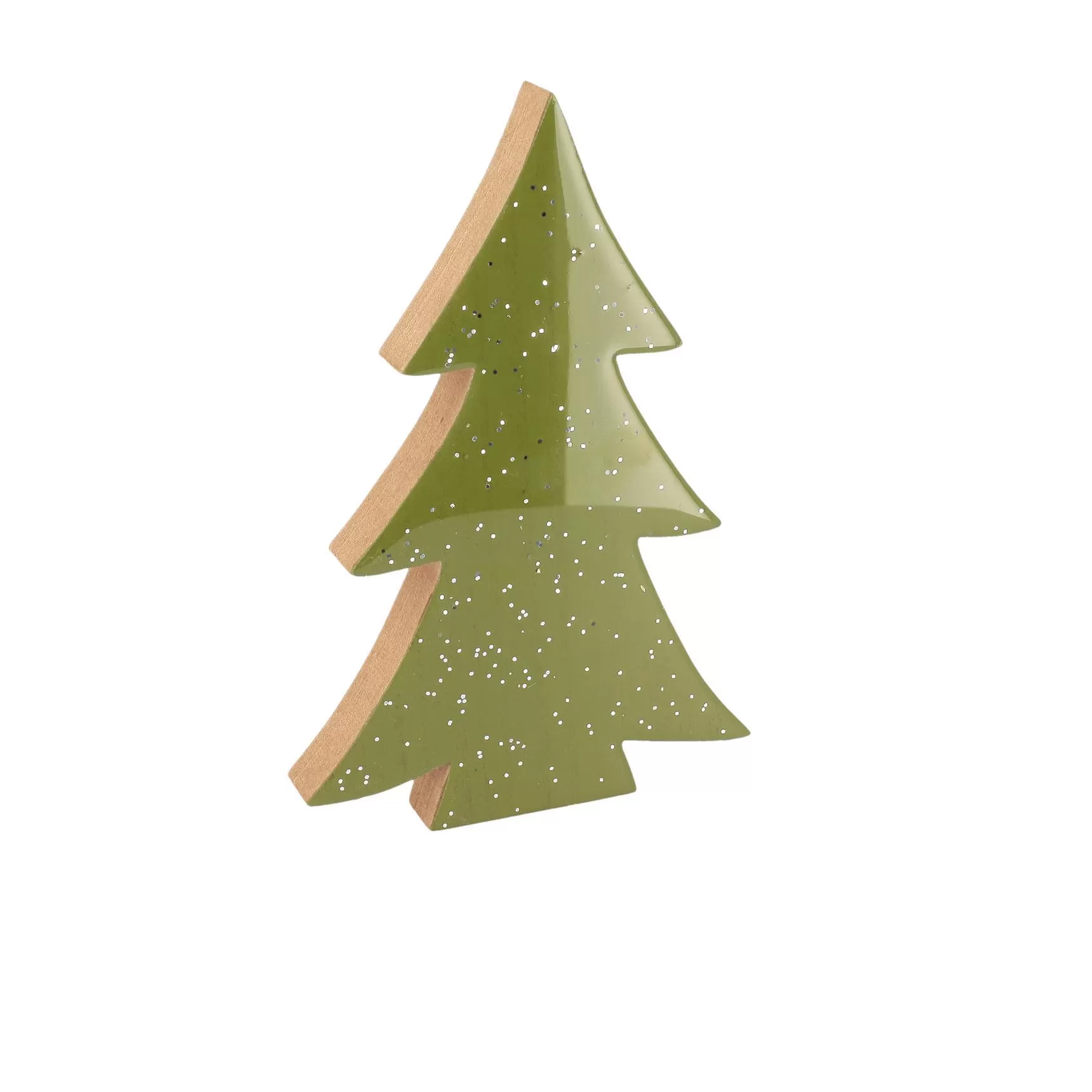 Έλατο ξύλινο πράσινο λούστρο με ασημί γκλίτερ 12 x 18 x 2 cm