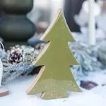 Έλατο ξύλινο πράσινο λούστρο με ασημί γκλίτερ 12 x 18 x 2 cm