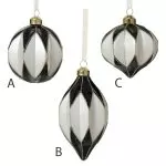 Γυάλινο Στολίδι Μαύρο / Λευκό Ø8 cm